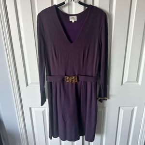 Rare find! Large Milly eggplant stretch v-neck dress, beautiful built-in belt.